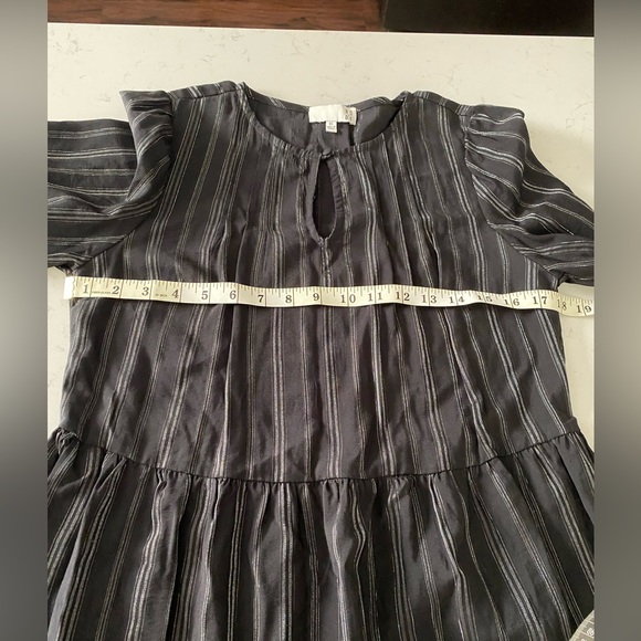 RO & DE x Anthropologie Black & Siver Metallic Peasant Boho Mini Dress. - Picture 5 of 10